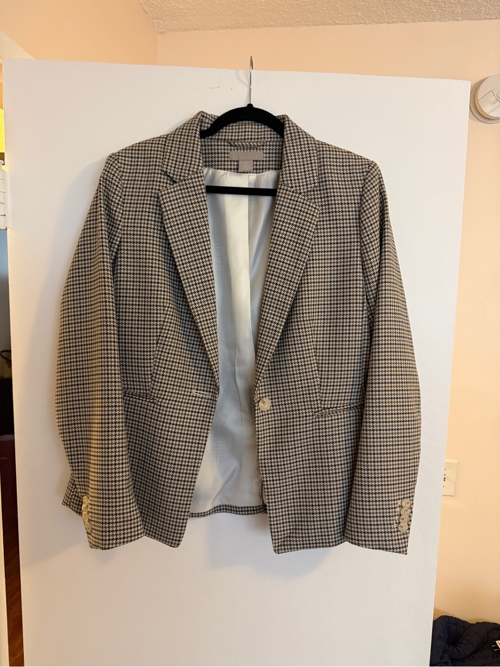 Houndstooth Single-Button Women’s Blazer - Beige & Black